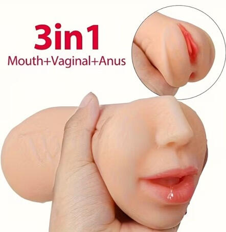 Untitled 3 in 1 Pocket Lifelike Face, Male Masturbators 7in Doll Realistic Textured Mouth, Vagina and Tight Anus