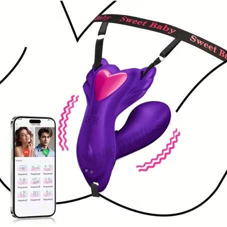 Untitled App-Controlled,Smartphone Controlled Wearable Dildo & Clit Vibrator - 9 Rhythms Wireless Remote Pleasure Toy 'make love' from across the world or across the room