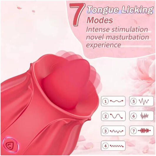 Untitled Rose-Shaped Tongue Licking Vibrator - 10-Frequency Nipple and Clitoris Stimulator - Waterproof Massage Toy